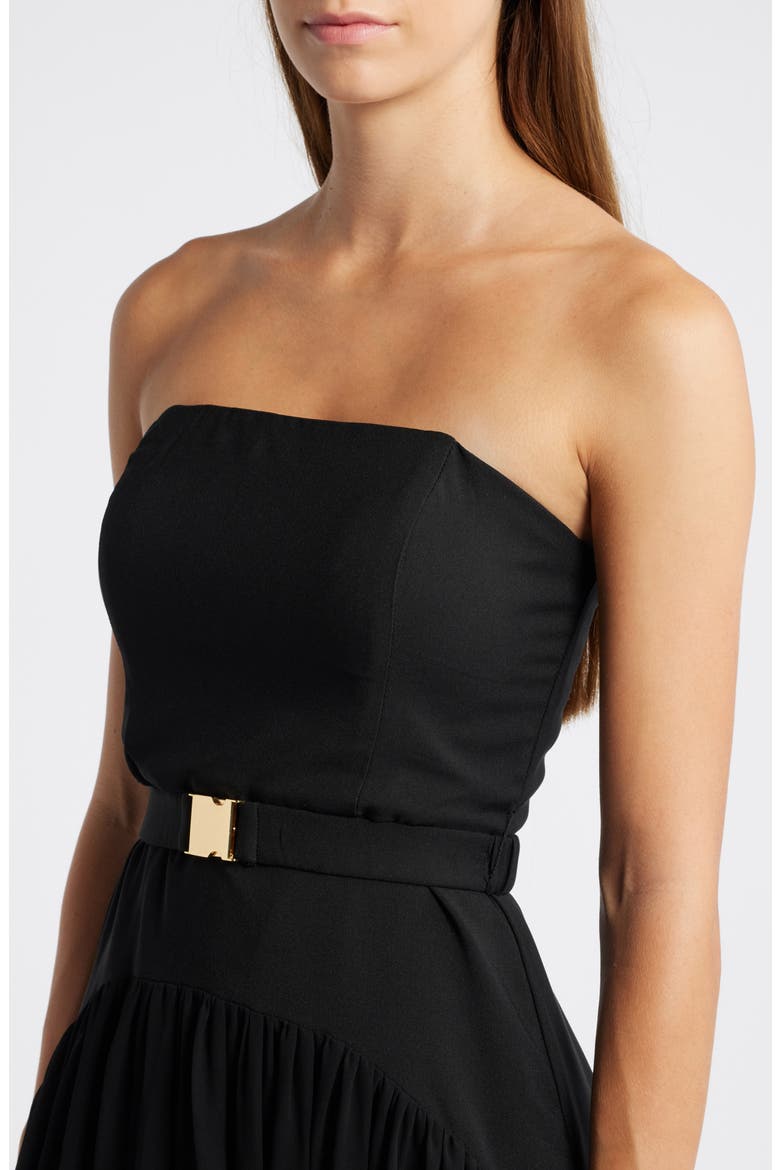 Belted Strapless Drop Waist Dress, Alternate, color, BLACK