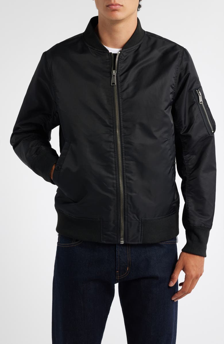 Schott NYC MA-1 Satin Flight Jacket, Alternate, color, Black
