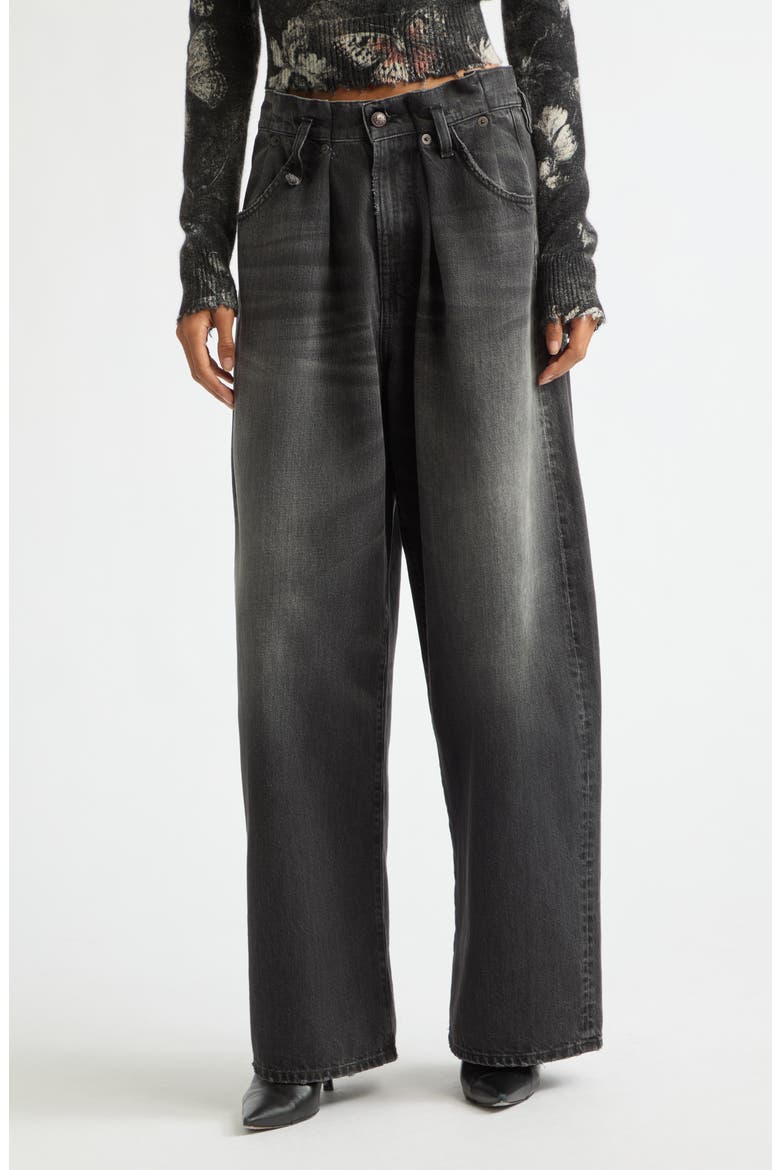 Pleated Waistband Wide Leg Jeans, Main, color, WILSON BLACK
