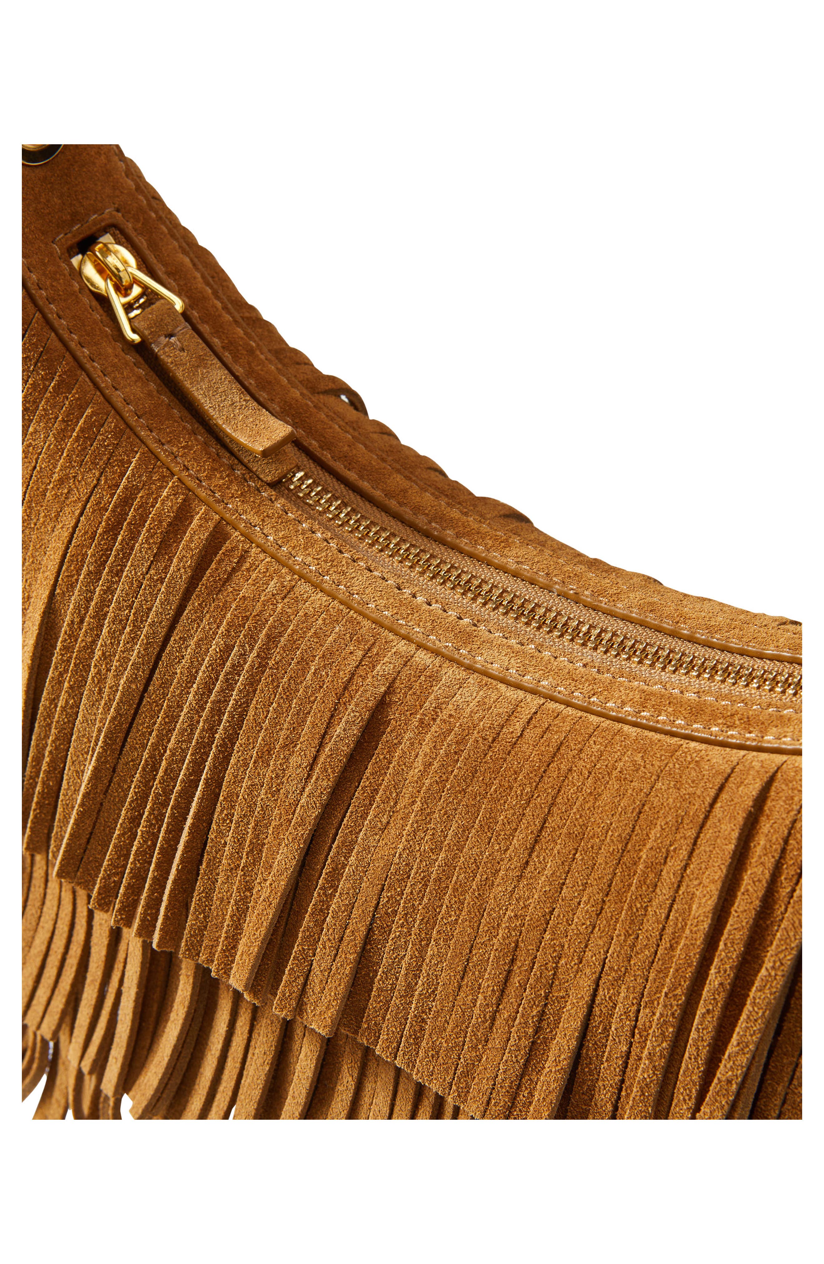 Veronica Beard Small Fortune Fringe Suede Shoulder Bag, Alternate, color, Acorn