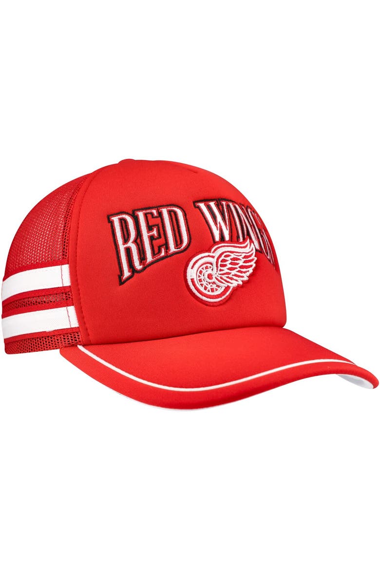 Men's '47 Red Detroit Red Wings Sideband Stripes Trucker Snapback Hat, Alternate, color, Red