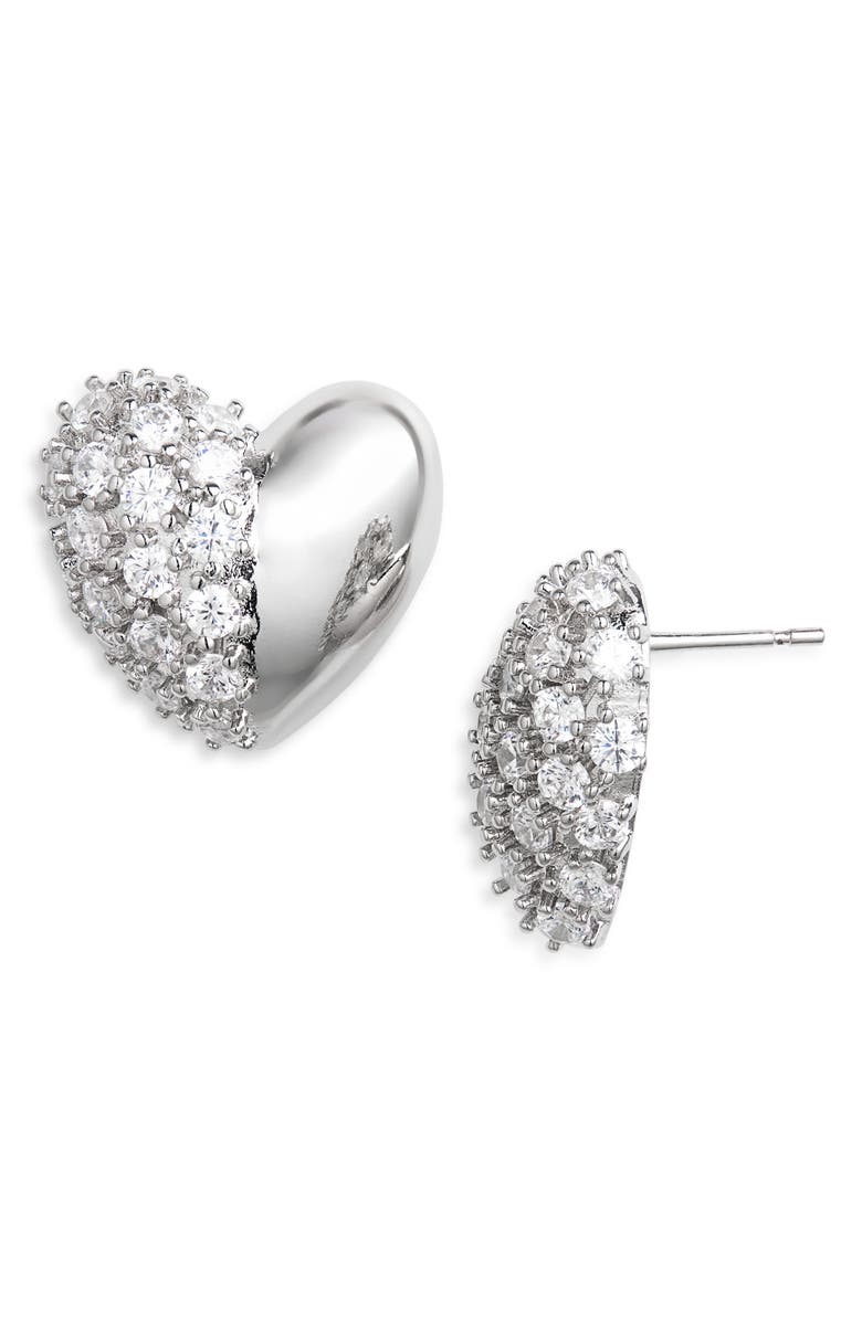 Justine Clenquet Siam Crystal Heart Earrings, Main, color, Palladium