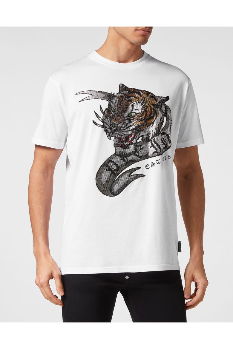 T-Shirt Round Neck Tattoo Men, Main, color, white
