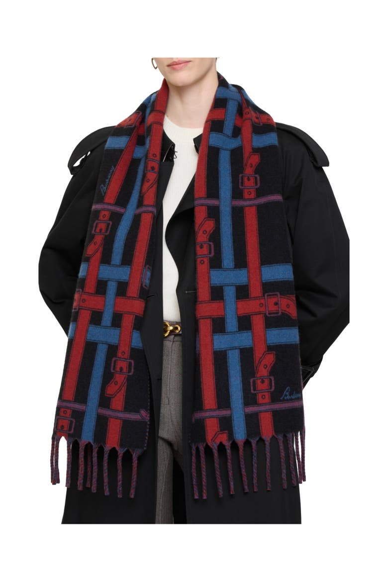 Belt Check Cashmere Scarf, Alternate, color, Pilot blue