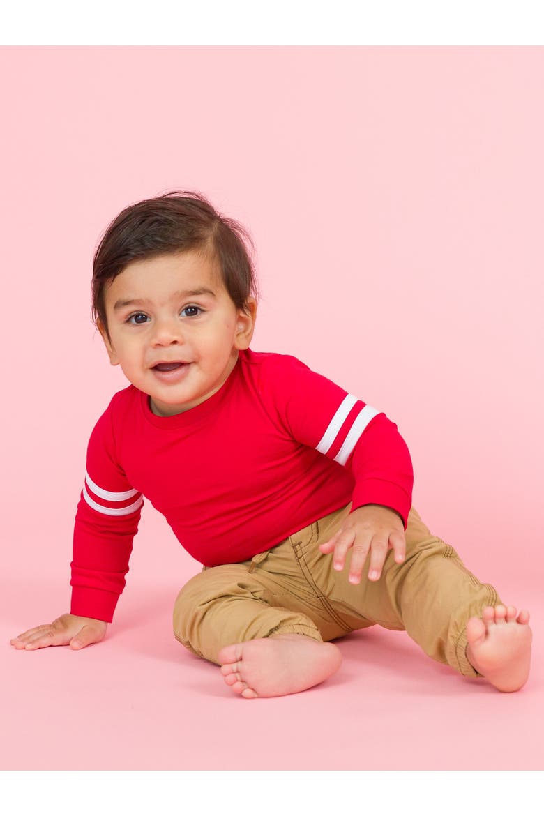 Baby Boys Racing Stripe Long Sleeve Bodysuit, Alternate, color, Red