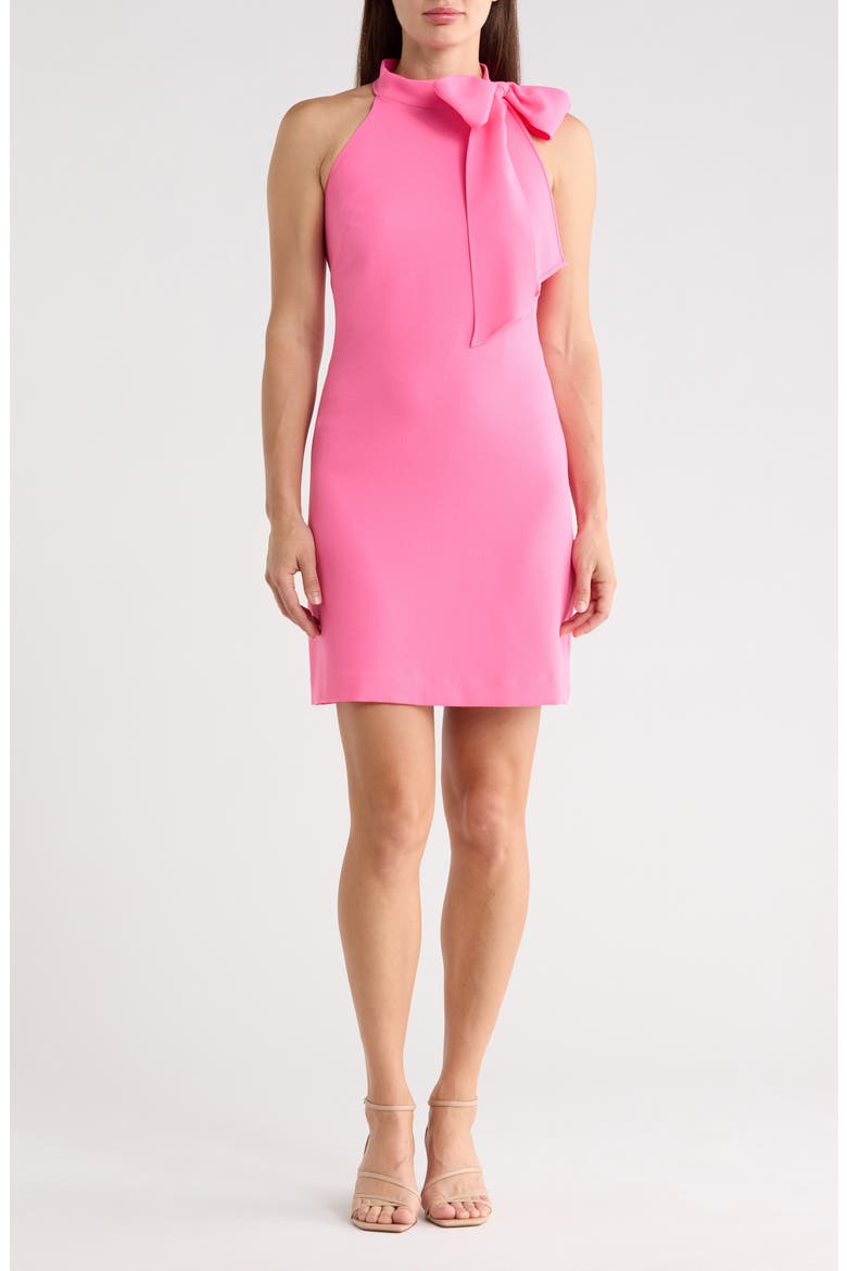 Bow Neck Sleeveless Signature Stretch Crepe Midi Dress, Main, color, LIPSTICK PINK