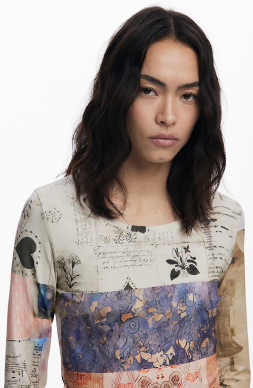 Desigual Pieced Print Long Sleeve T-shirt In Multi