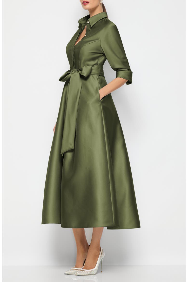 Amorette Satin Twill Midi Shirtdress, Alternate, color, OLIVE