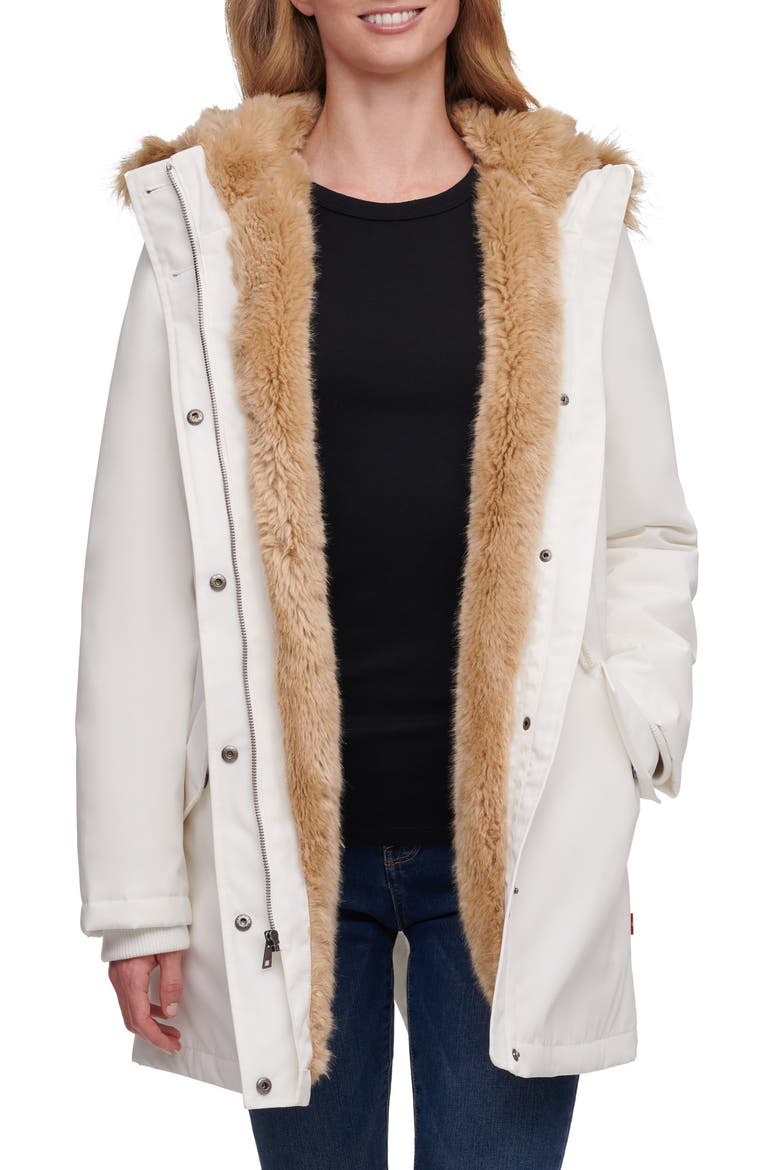 Levi's® Arctic Cloth Water Resistant Hooded Parka with Removable Faux Fur Trim, Main, color, WHITE