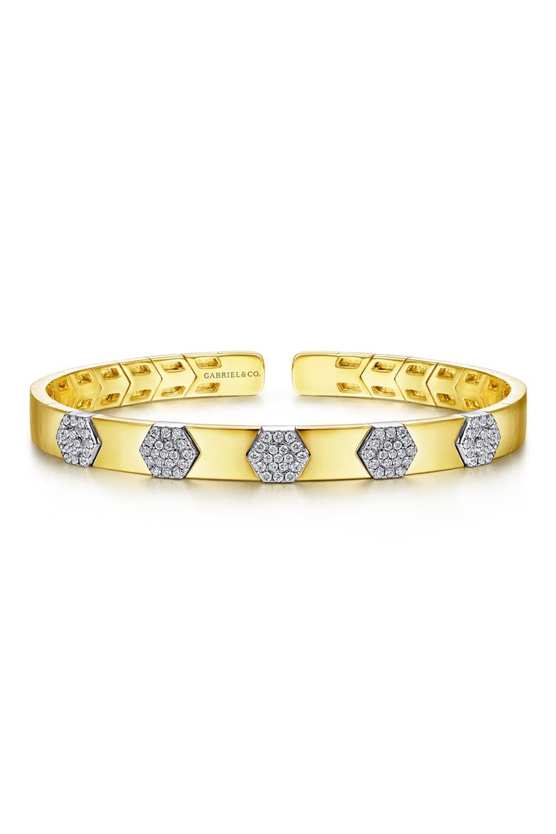 Demure 14K Gold & Diamond Cuff Bracelet, Main, color, 14K YELLOW/ WHITE GOLD