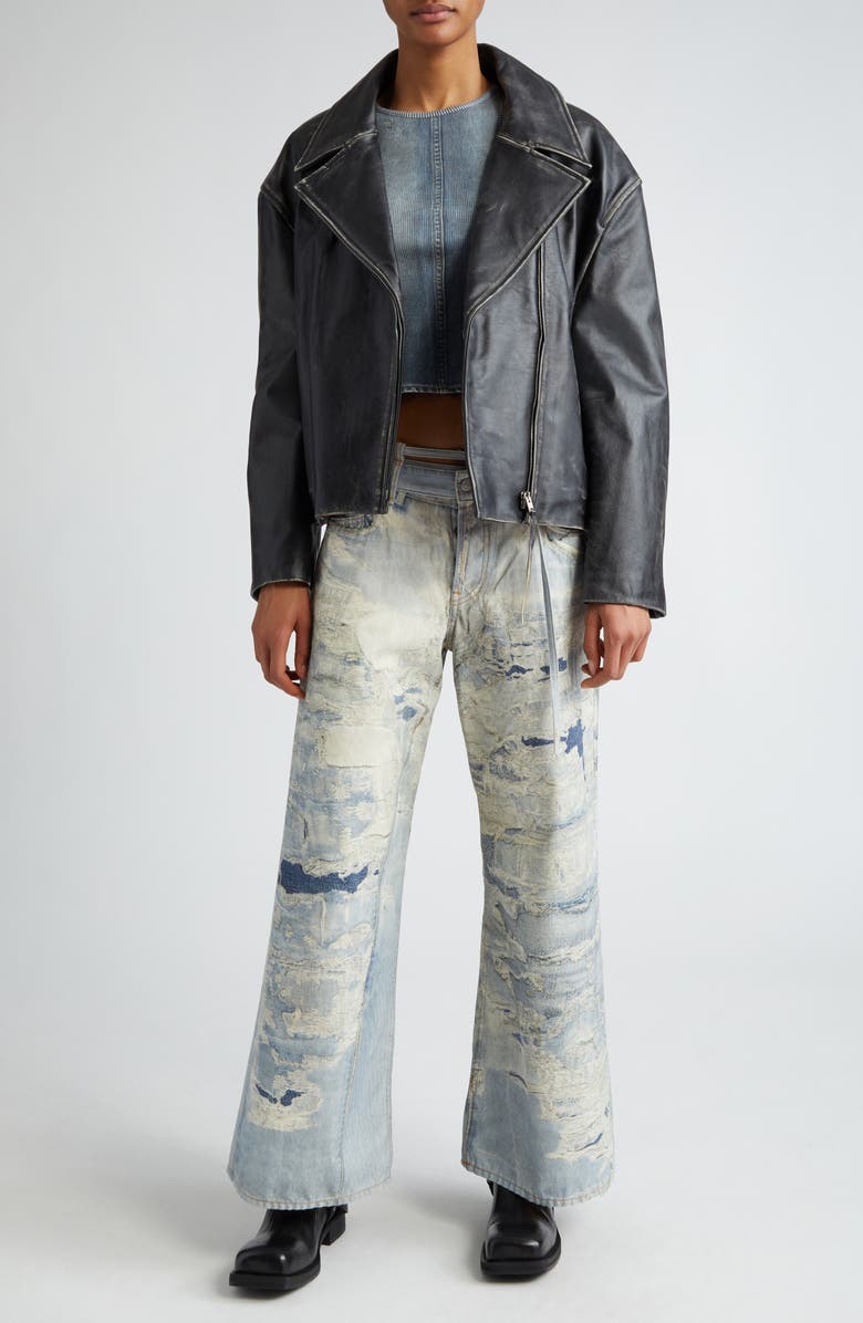 Acne Studios Lilket Distressed Leather Moto Jacket, Alternate, color,