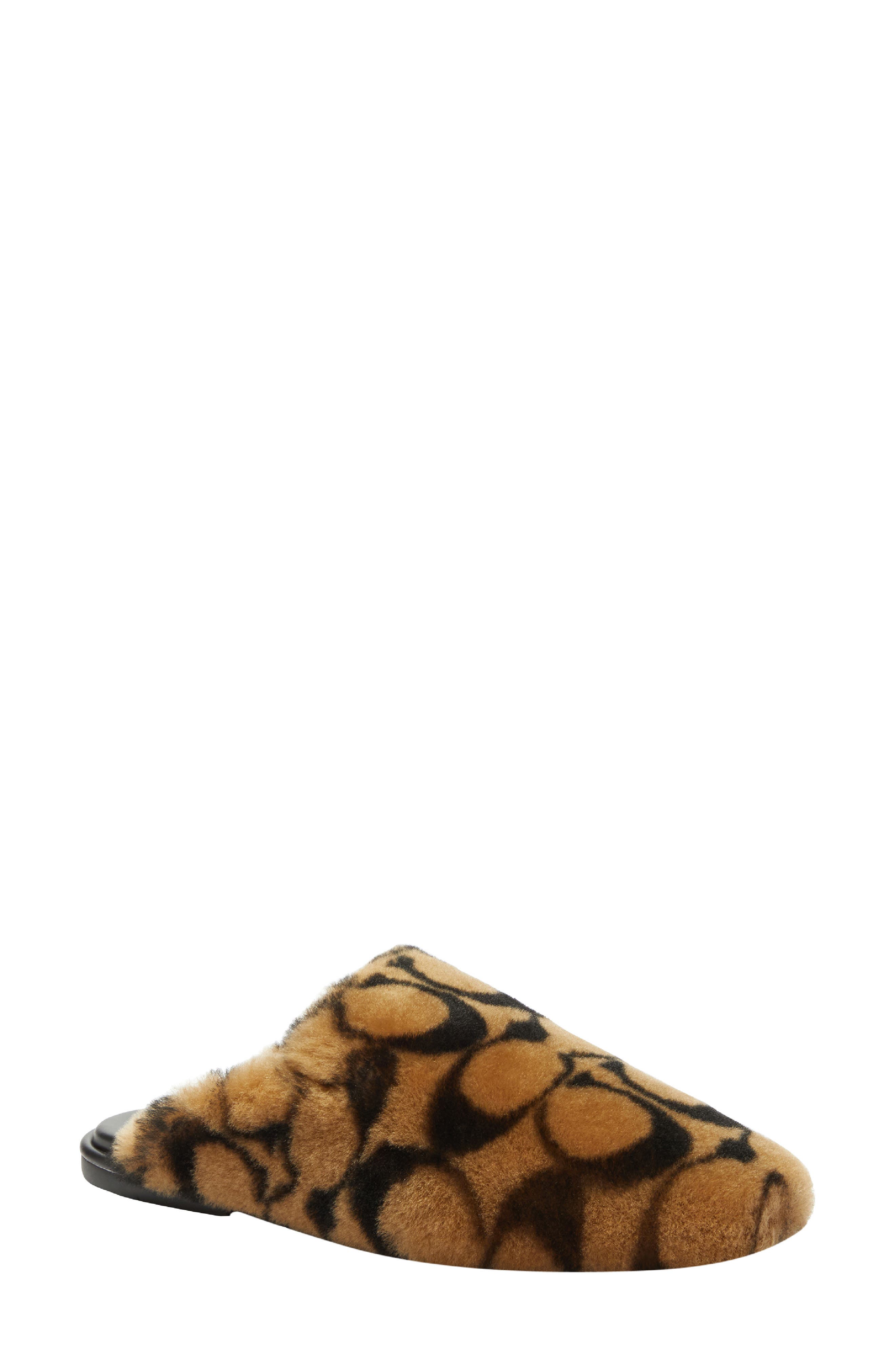 COACH Signature Monogram Genuine Shearling Slipper, Main, color, Coconut