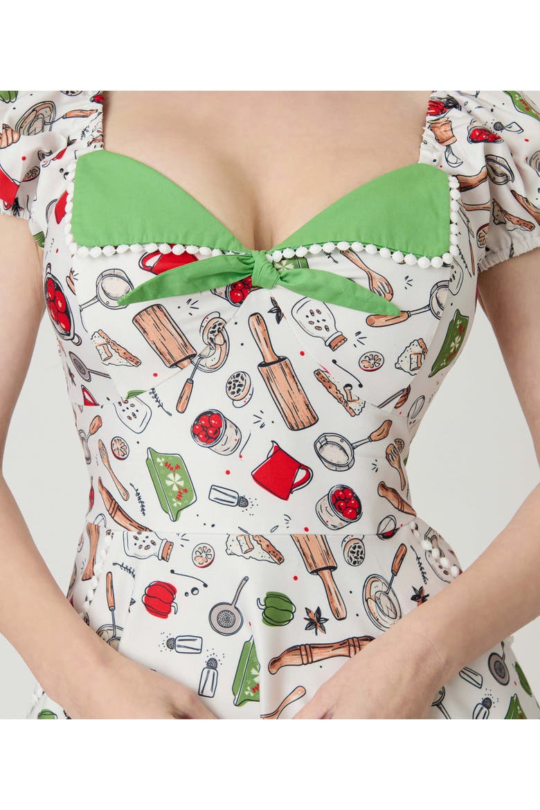 1950s Sweetheart Swing Dress, Alternate, color, White W/ Kitchen Print
