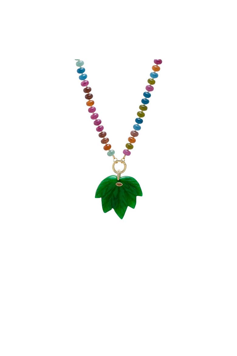 Emerald Green Leaf Pendant Beaded Clicker Necklace, Main, color, Emerald Green