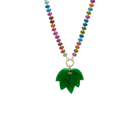 Emerald Green Leaf Pendant Beaded Clicker Necklace
