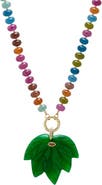 BY ADINA EDEN Emerald Green Leaf Pendant Beaded Clicker Necklace