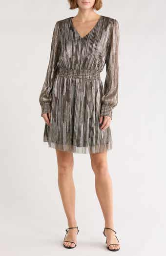 Halogen® V-Neck Long Sleeve A-Line Dress