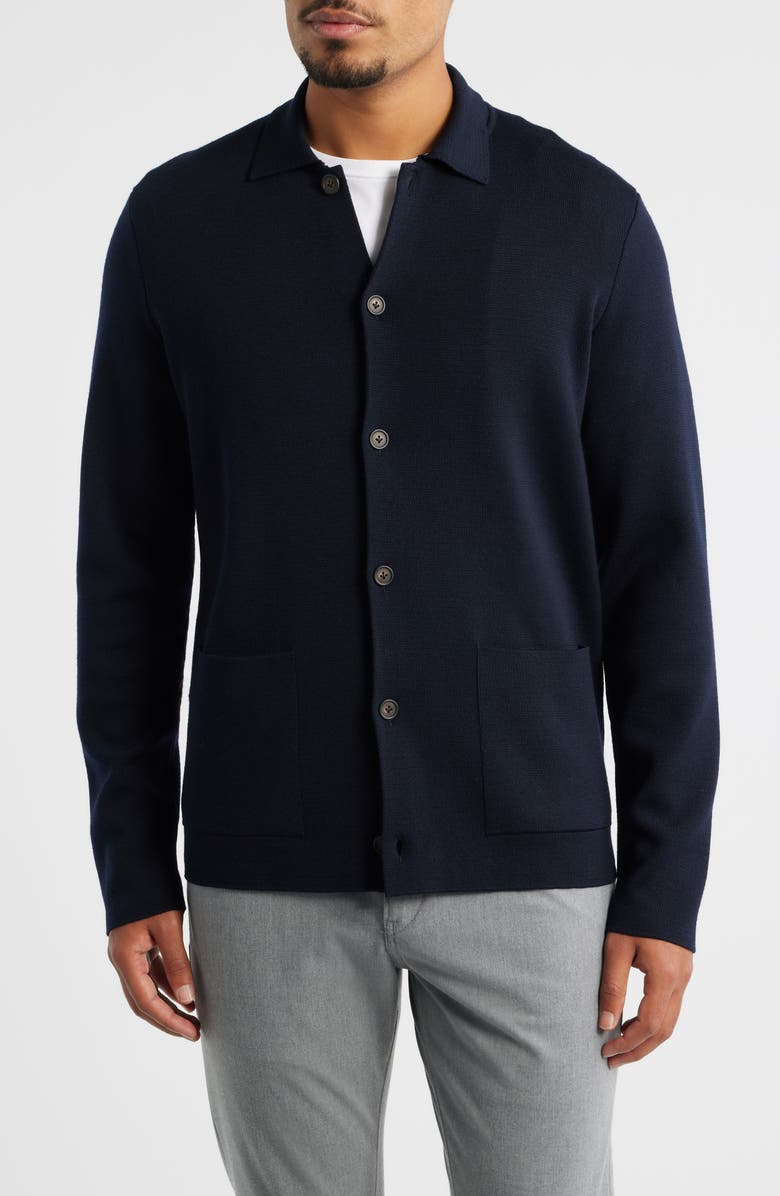 Jack Victor Milano Stitch Merino Wool Cardigan, Alternate, color, Navy