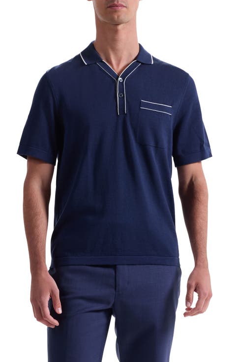 Tipped Cotton & Silk Pocket Polo Sweater