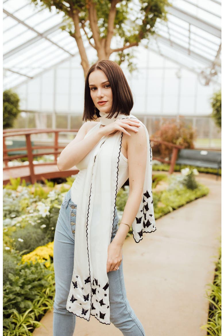 Lepida Silk Embroidered Scarf, Alternate, color, White
