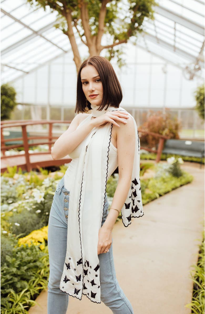 RAAS Lepida Silk Embroidered Scarf, Alternate, color, White