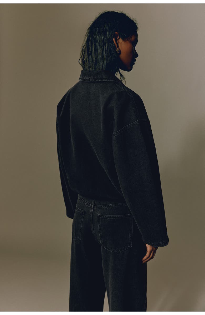 H&M Denim jacket with collar, Alternate, color, Washed Black