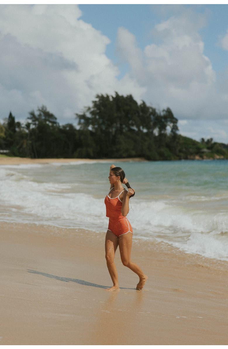 Geode Swimwear Coral High Waisted Shorts, Alternate, color, Coral