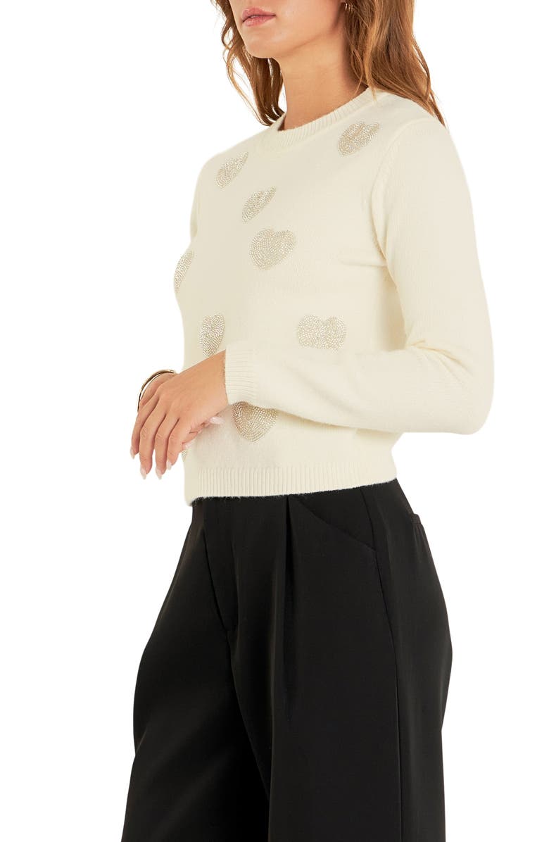 English Factory Silver Heart Sweater, Alternate, color,