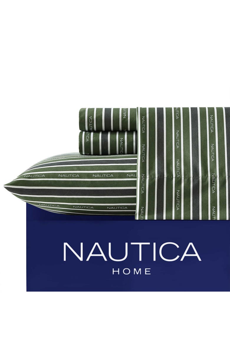 Nautica Varadero Typeface 200 Thread Count Sheet Set, Alternate, color, Fern Green Whale Grey