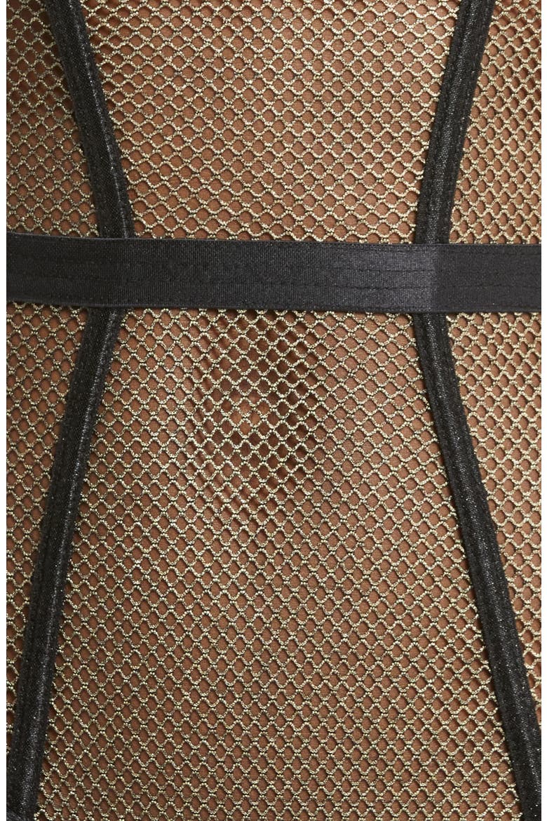 Shimmery Underwire Fishnet Teddy with Garter Straps, Alternate, color, BLACK