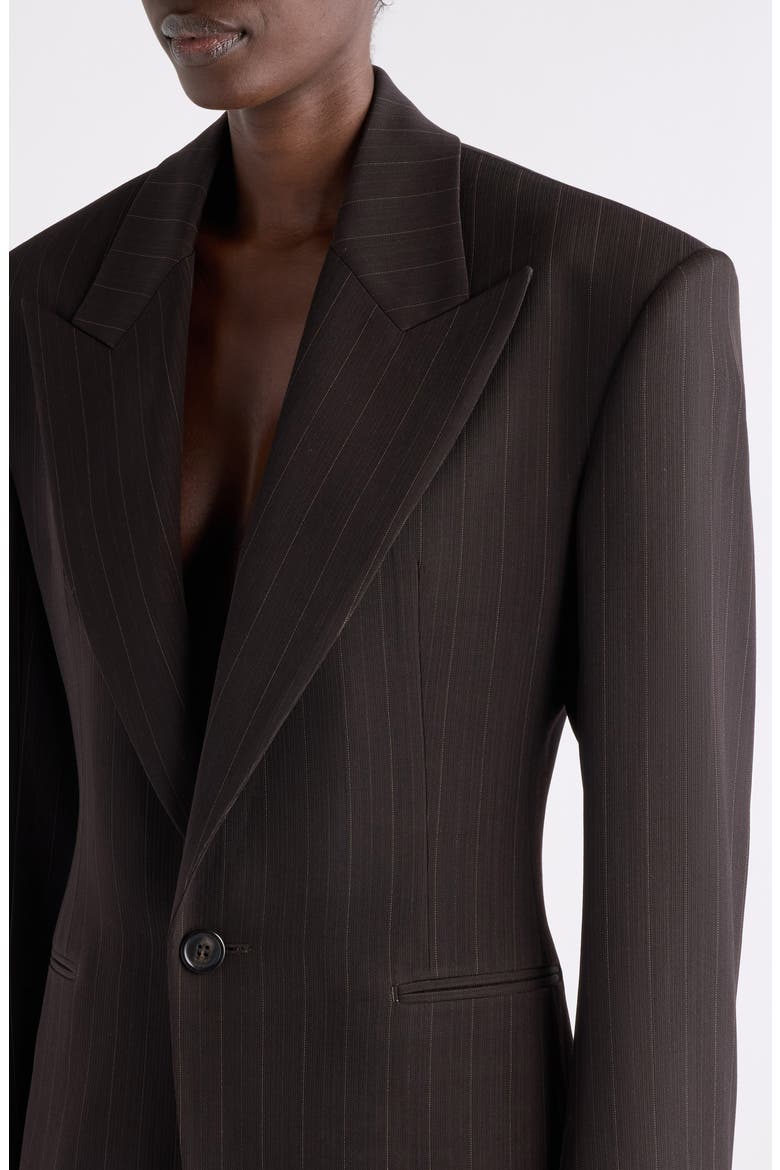 Pinstriped Single Button Jacket, Alternate, color, MARRON/ BEIGE