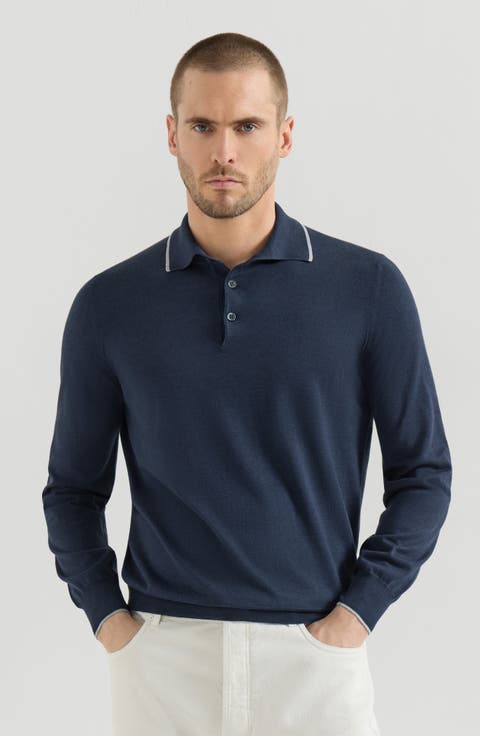 Sea Island cotton and cashmere lightweight knit polo