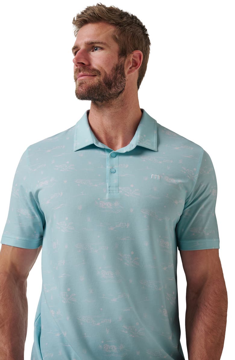 TravisMathew Featherweight City Tropical Print Polo, Alternate, color, Cory Blue