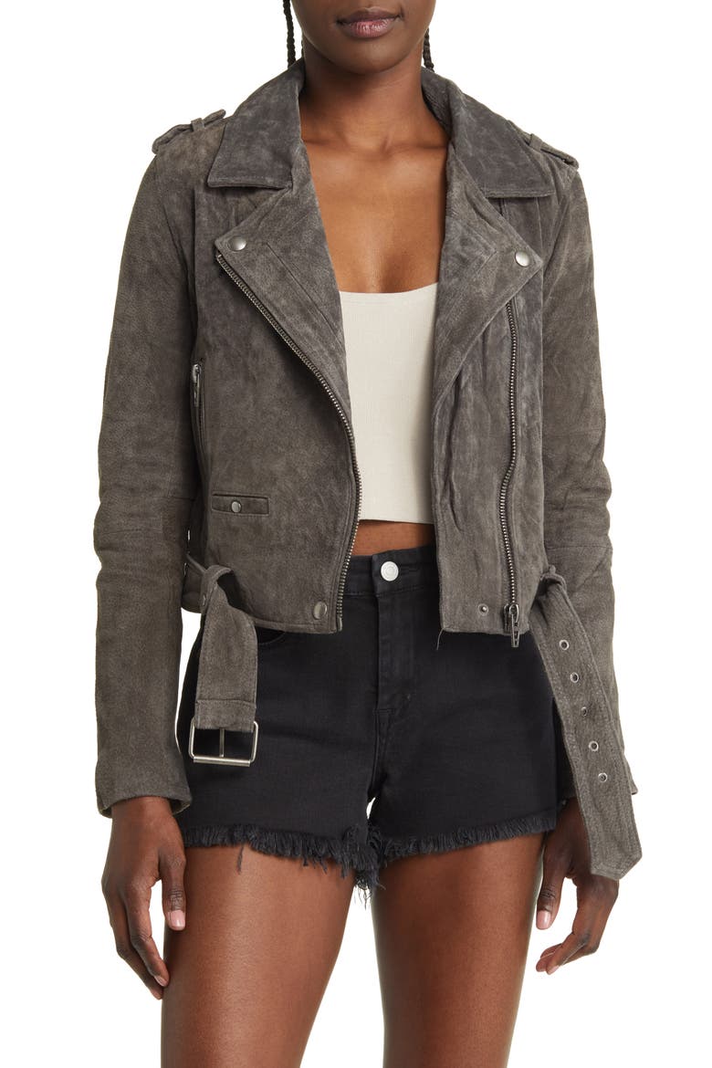 Suede Moto Jacket, Main, color, FRENCH GREY
