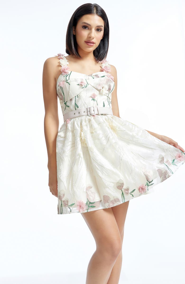 Dress the Population Darby 3D Flower Fit & Flare Minidress, Alternate, color, White Multi