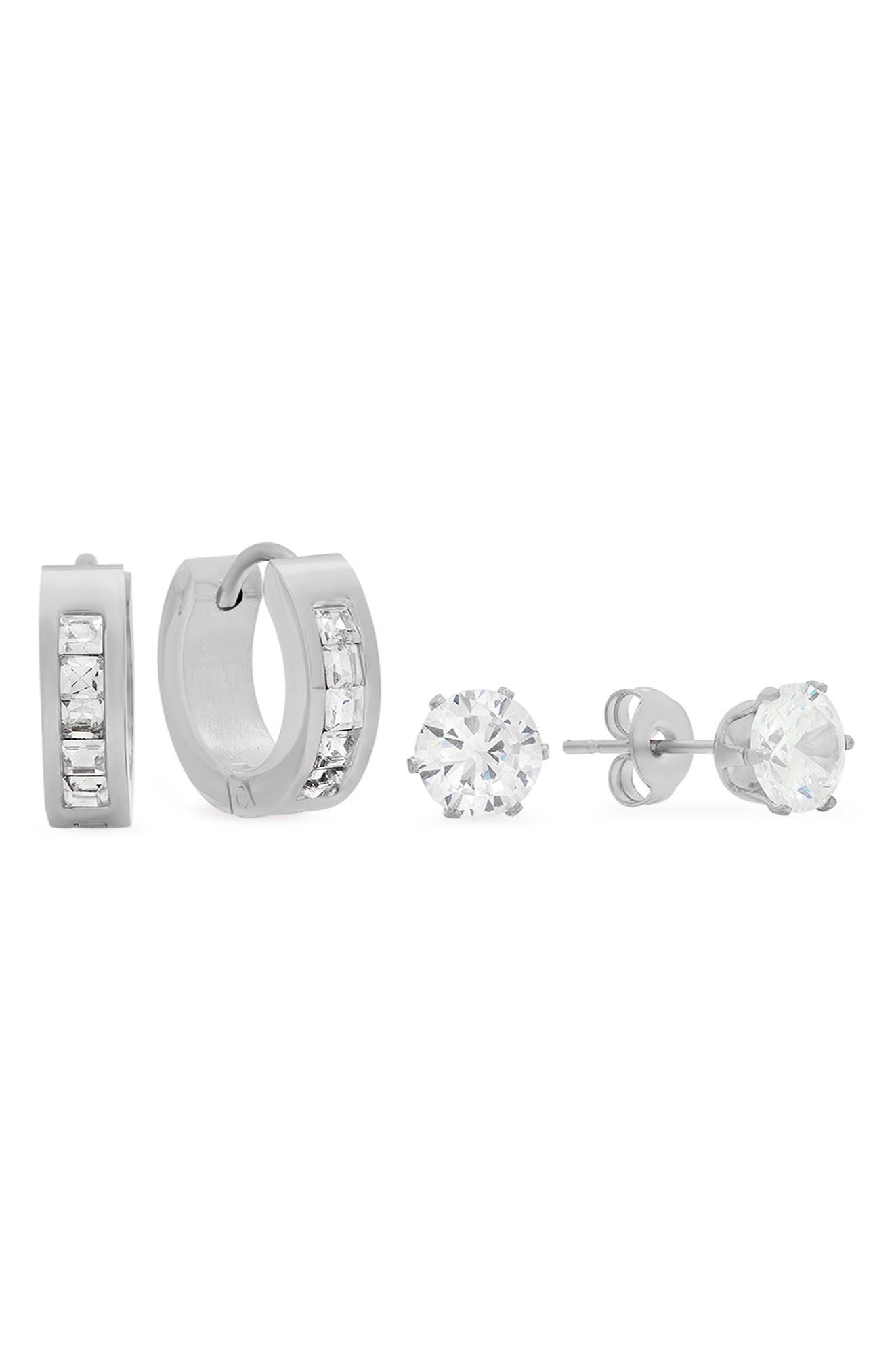 HMY JEWELRY Men's Set of 2 Stud & Hoop Earrings