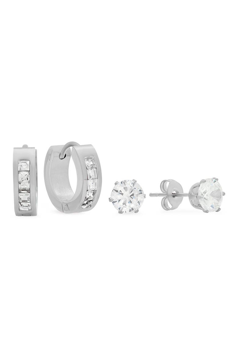 Men's Set of 2 Stud & Hoop Earrings, Main, color, SILVER