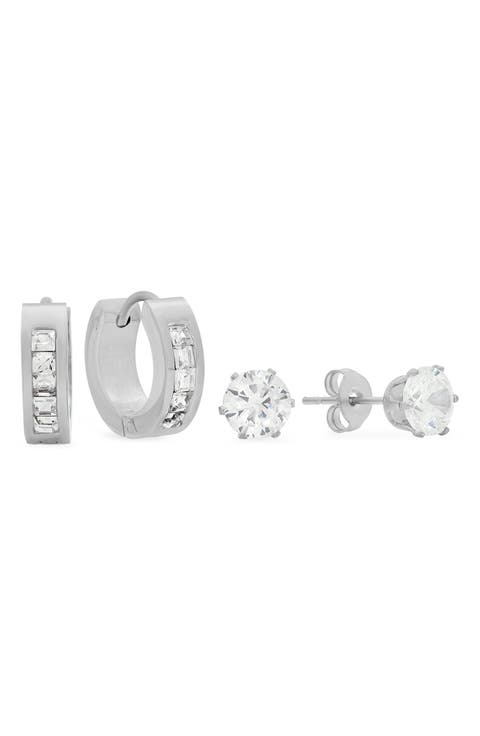 Men's Set of 2 Stud & Hoop Earrings
