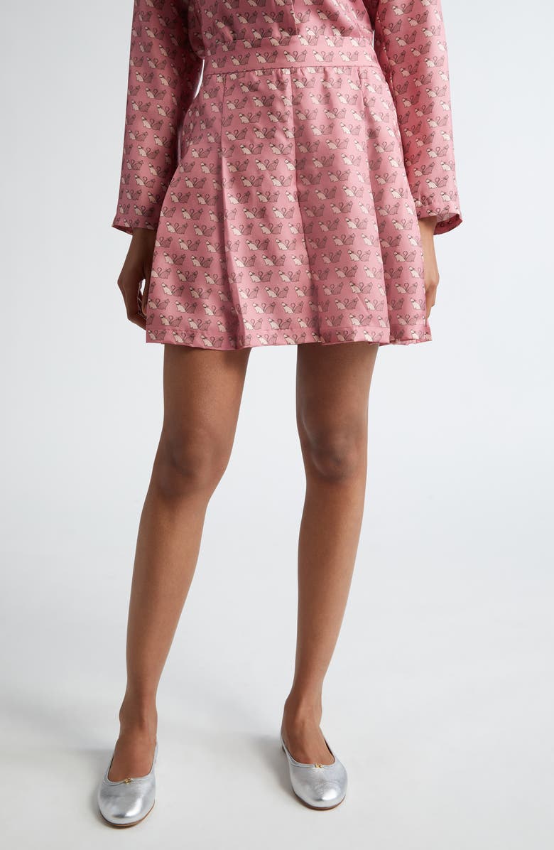 Max Mara Studio Clown Kitty Print Silk Twill Skort, Main, color,