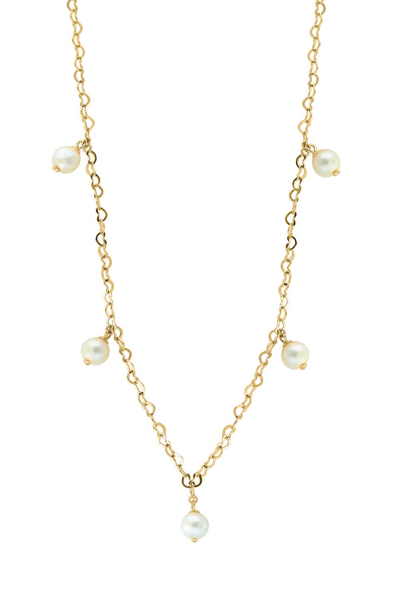 Freshwater Pearl Station Heart Chain Necklace, Main, color, WHITE
