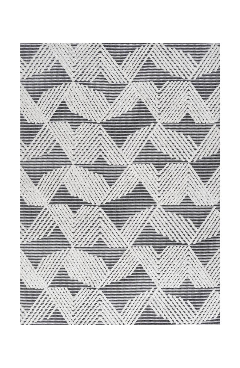 JONATHAN Y Jazz High-Low Pile Art Deco Geometric Indoor/Outdoor Area Rug, Main, color, Black/Ivory