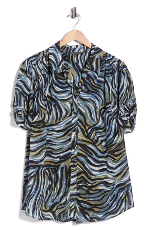 Scrunched Short Sleeve Button-Up Shirt (Plus)