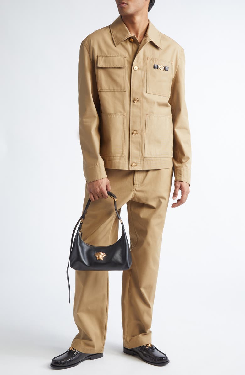 Versace Cotton Canvas Pants, Alternate, color, Dark Sand