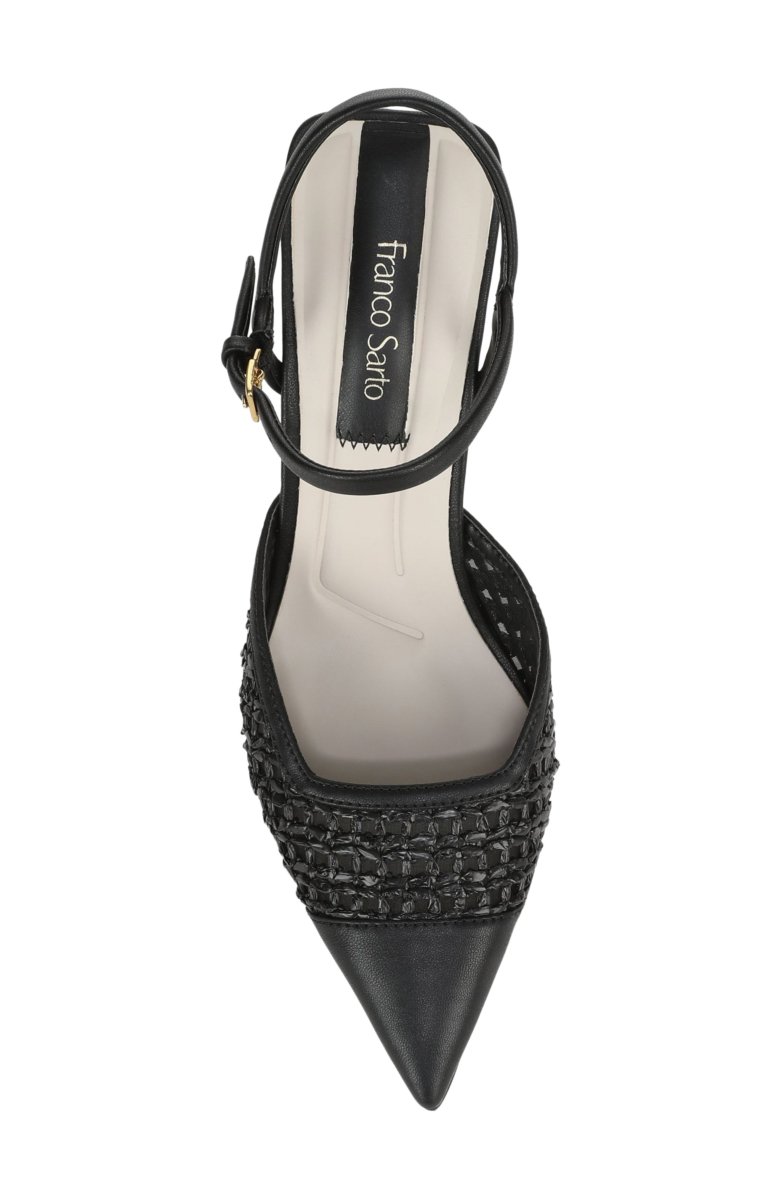 Franco Sarto Cherie Ankle Strap Pointed Cap Toe Wedge Pump, Alternate, color, Black