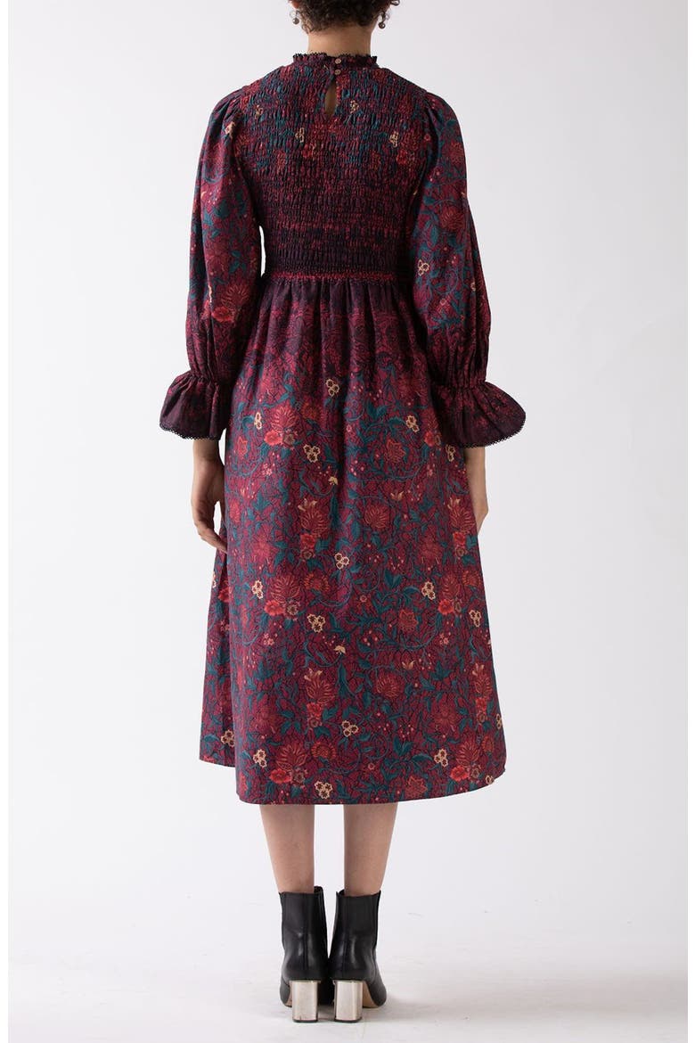 Aurnia Smocked Long Sleeve Midi Dress, Alternate, color, BLACK