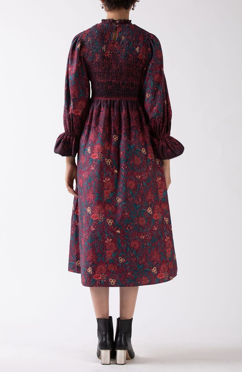 Celina Moon Aurnia Smocked Long Sleeve Midi Dress, Alternate, color, Black