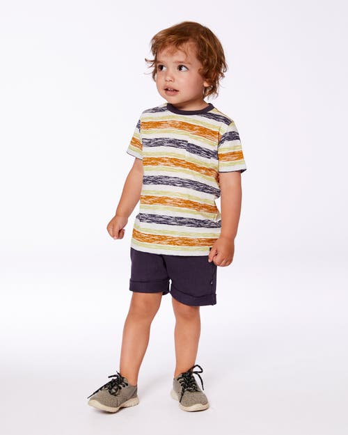 Deux Par Deux Little Boy's Printed Organic Cotton Tee Navy Striped, Orange, And Lime Green In Navy Striped Orange And Lime