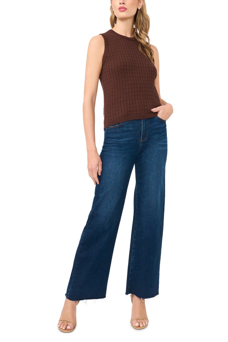 Cable Stitch Cotton Sweater Tank, Alternate, color, CHICORY COFFEE