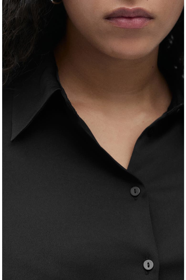 Satin Button-Up Shirt, Alternate, color, BLACK