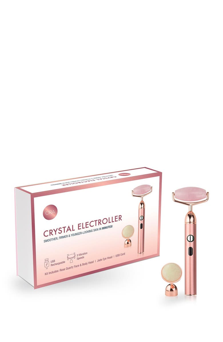 ORA Crystal USB-Rechargeable Electroroller - Rose Quartz & Jade, Alternate, color, 